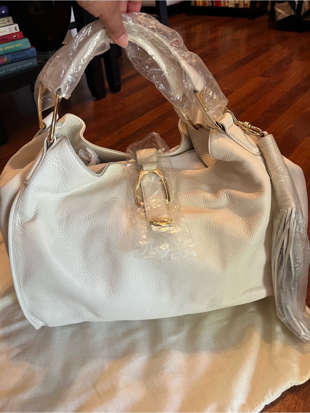 G.I.L.I. Cream Pebble Leather Shoulder Tote with Gold Hardware